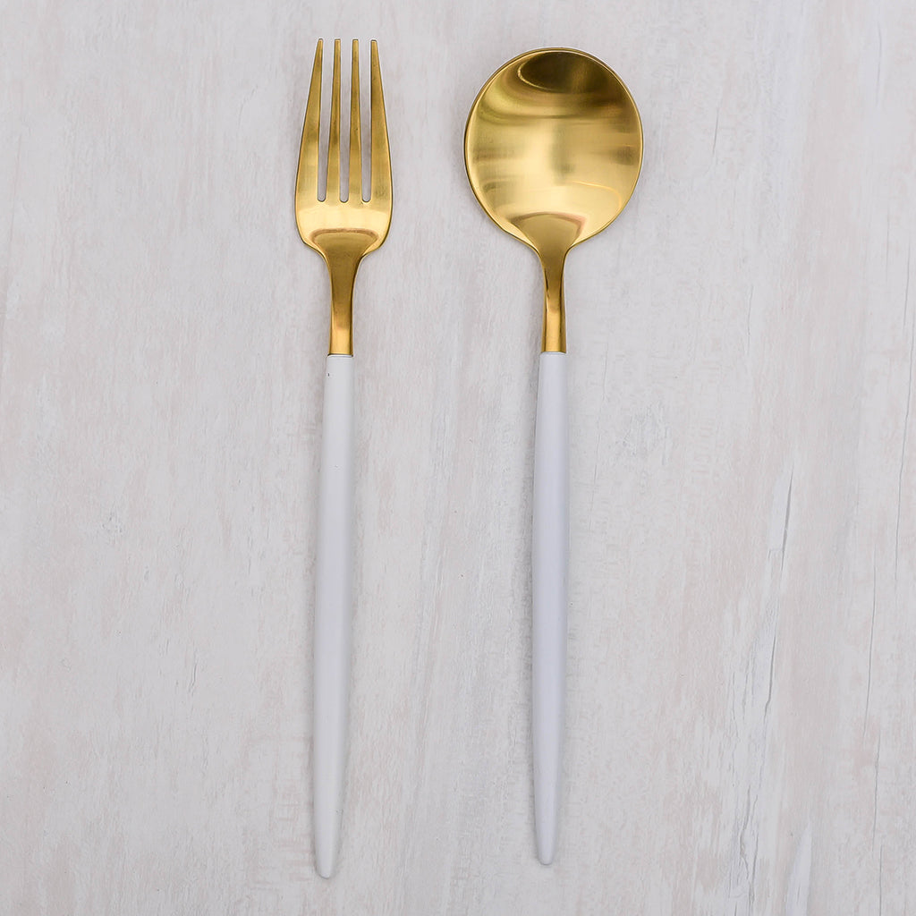 Kontempo White & Gold Dessert Spoon and Fork Set Tyetye