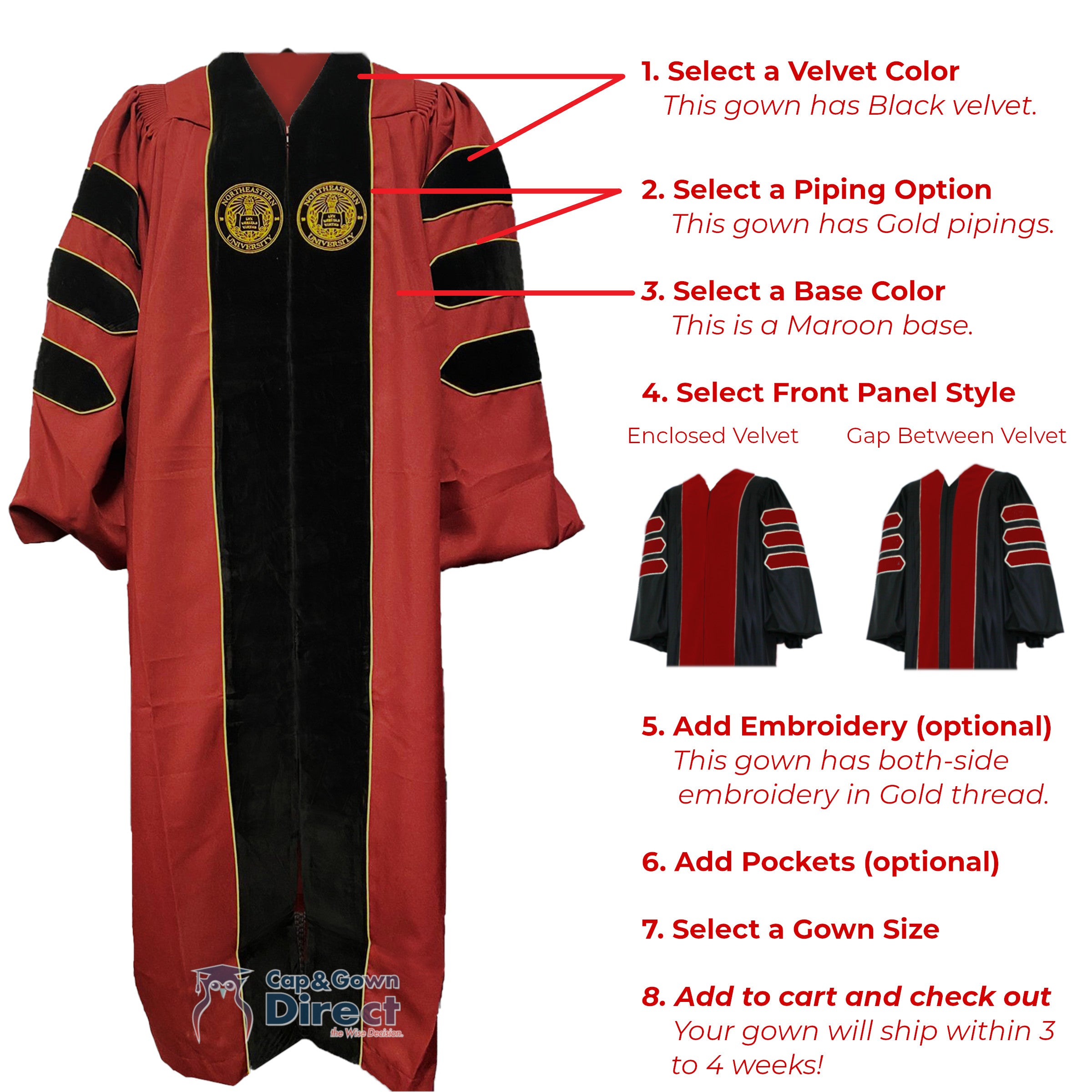 Custom Doctoral Gown | Comfort & Quality | Cap and Gown Direct