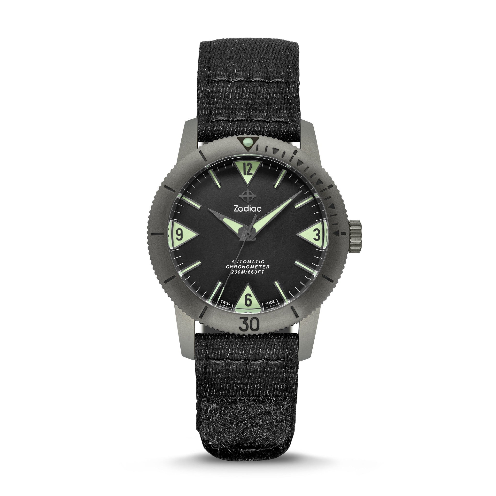 SUPER SEA WOLF AUTOMATIC BLACK GROSGRAIN WATCH – Zodiac Watches