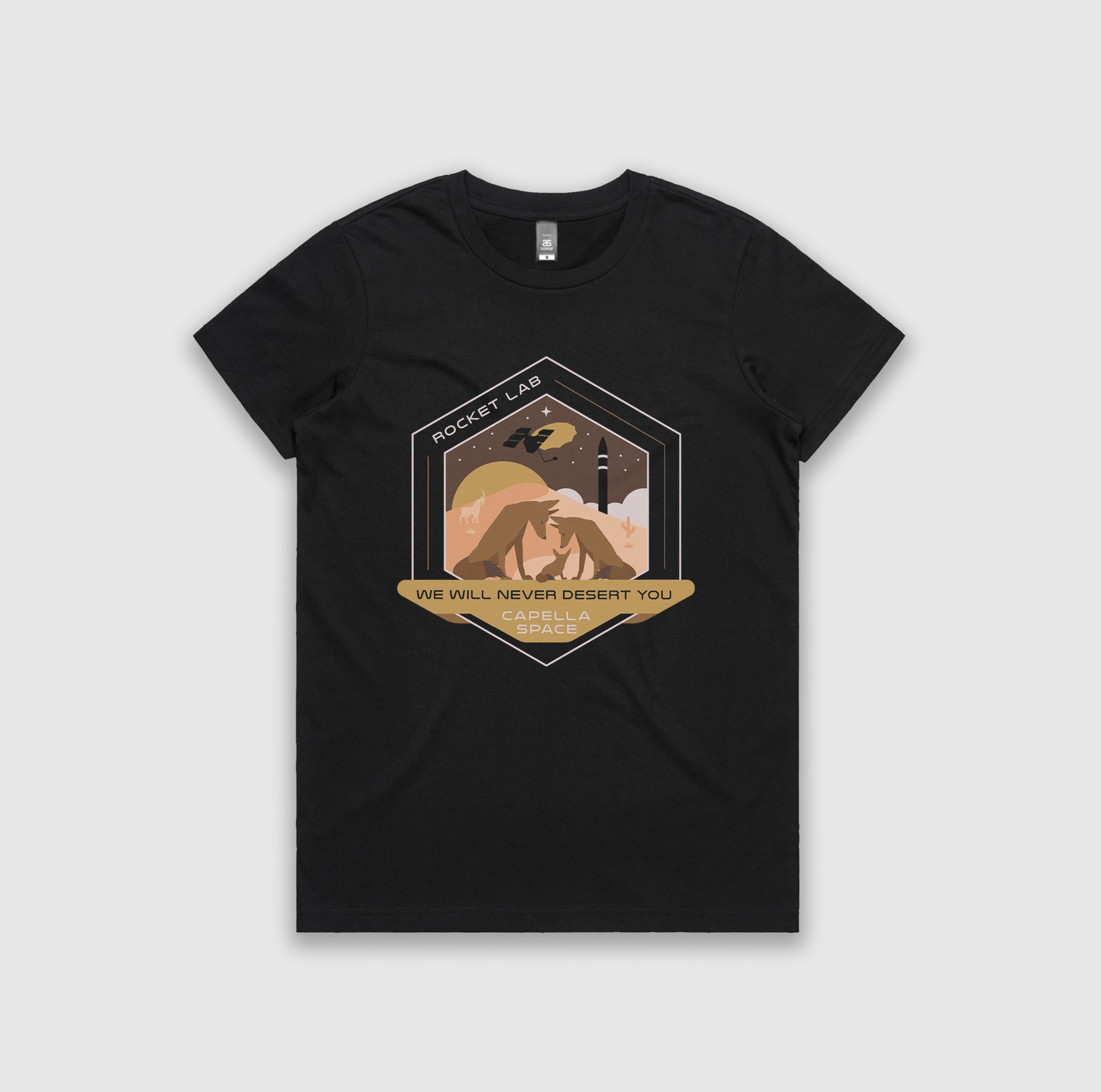 Women's "We Will Never Desert You" Mission Patch T-Shirt - Black