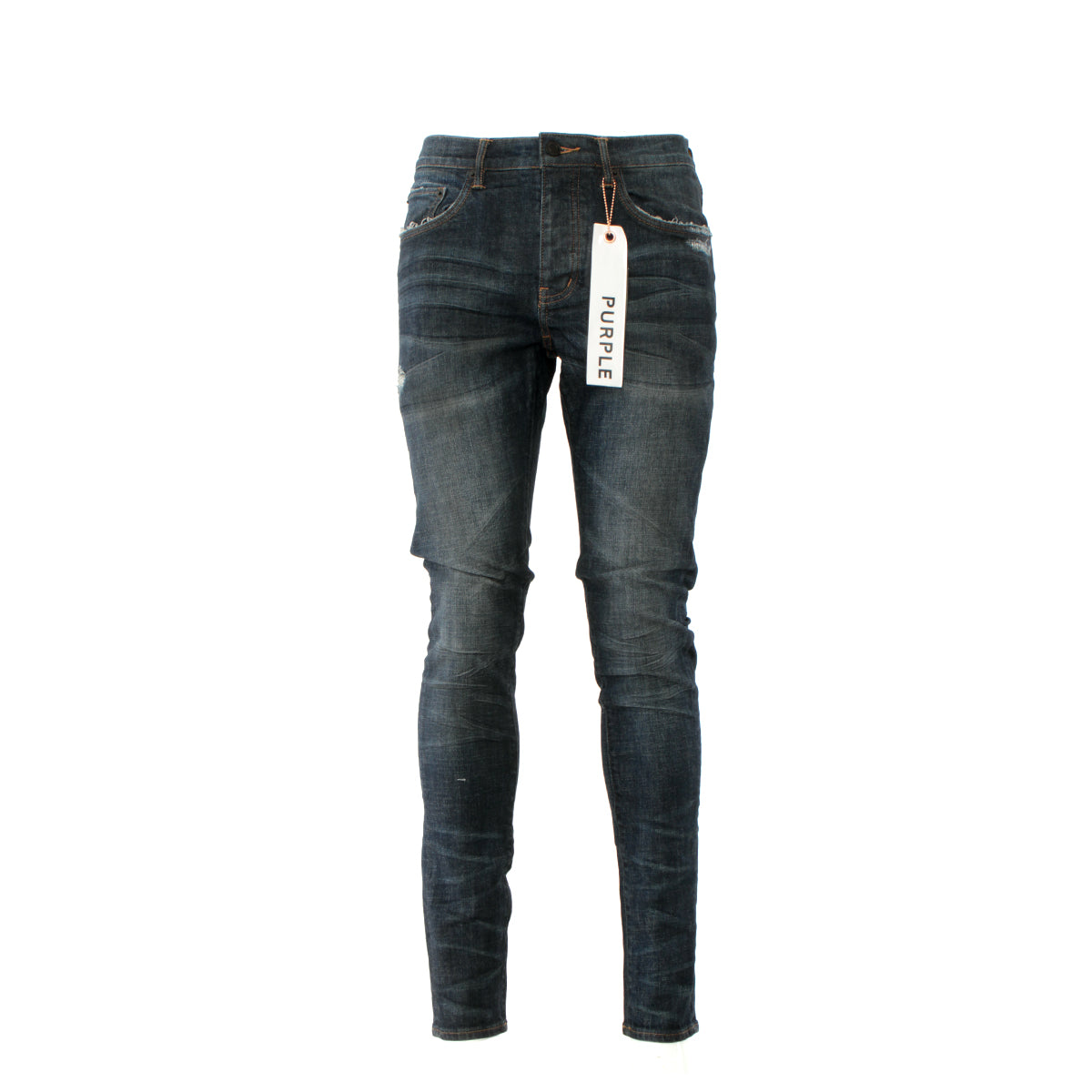 Blue P001 bleached distressed slim-leg jeans