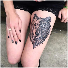 Wolf Tattoo Design on Thigh