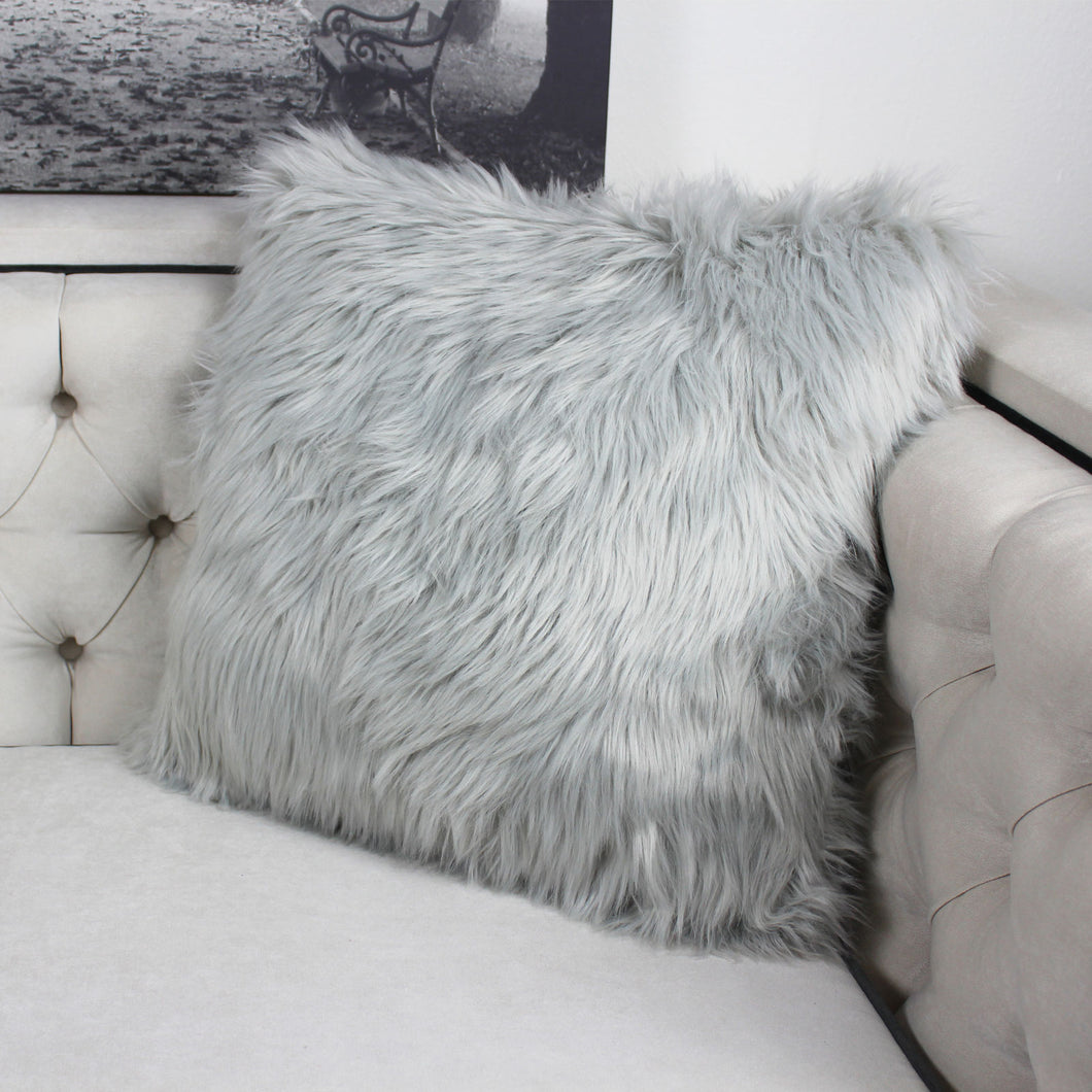 gray fur throw pillow