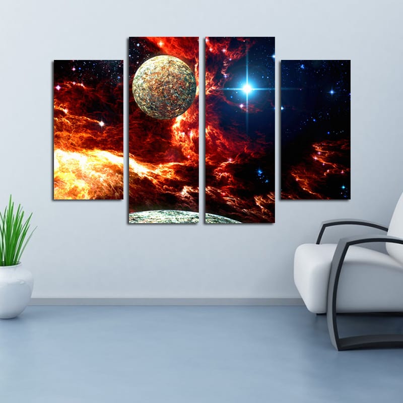 Miico Hand Painted Four Combination Decorative Paintings Cosmic Starry Sky Wall Art For Home Decoration Miico Hand Painted Four Combination Cosmic Starry Sky Wall