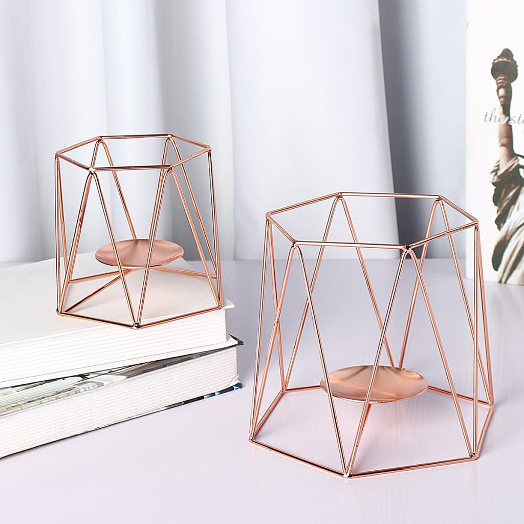 Metal Candle Holders Geometric Hexagon Candle Holder Wedding Home Decor Tabletop Lantern Metal Candle Holders Geometric Hexagon Candle Holder - 4