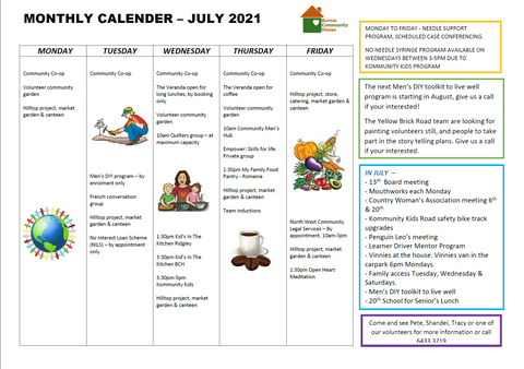 Monthly Calendar July 21