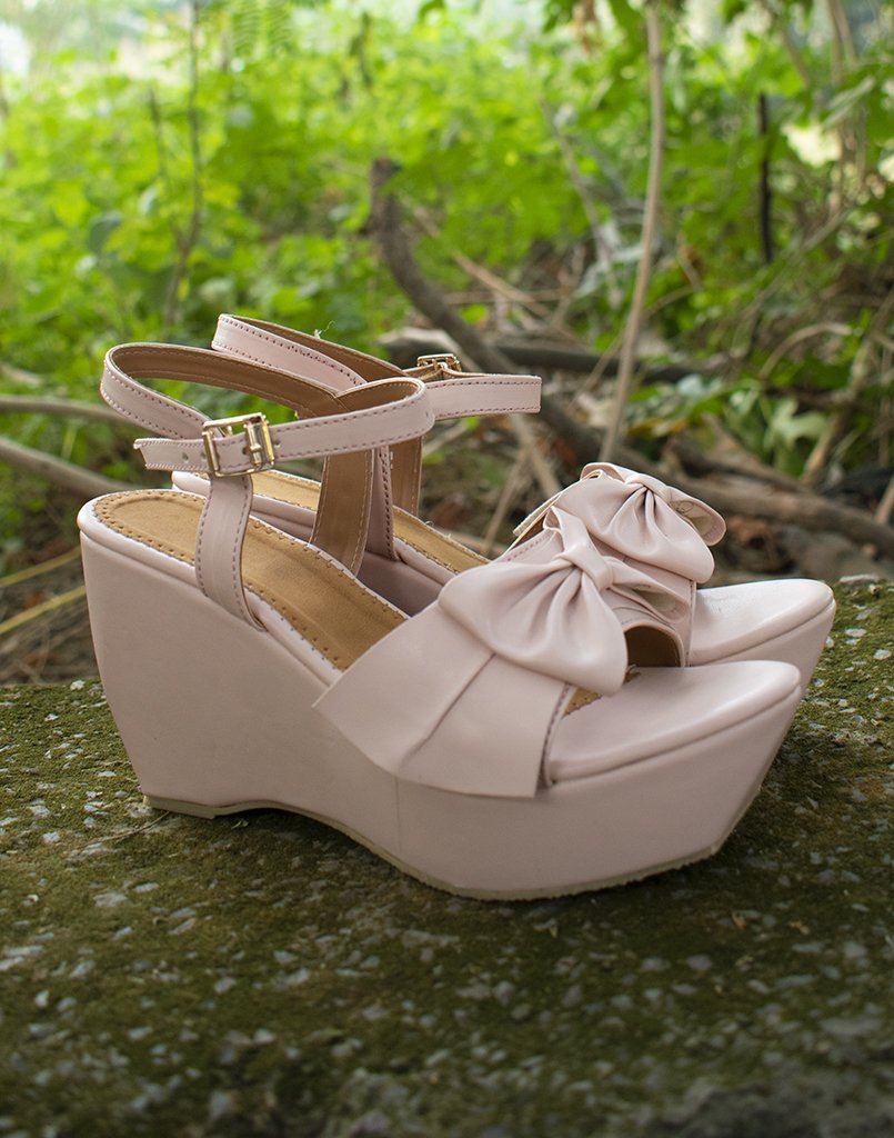 Pretty Bow Baby Pink Wedge Heels 
