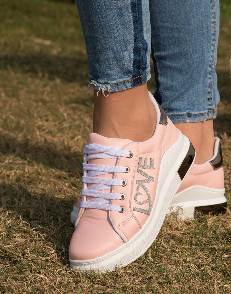 Love Pink Metallic Sneakers – Street Style Stalk