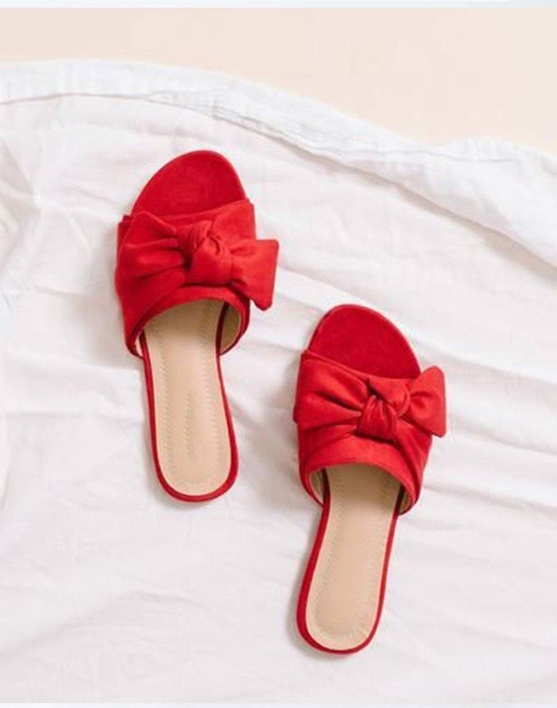 Deep Red Bow Slip-On Flats – Street 