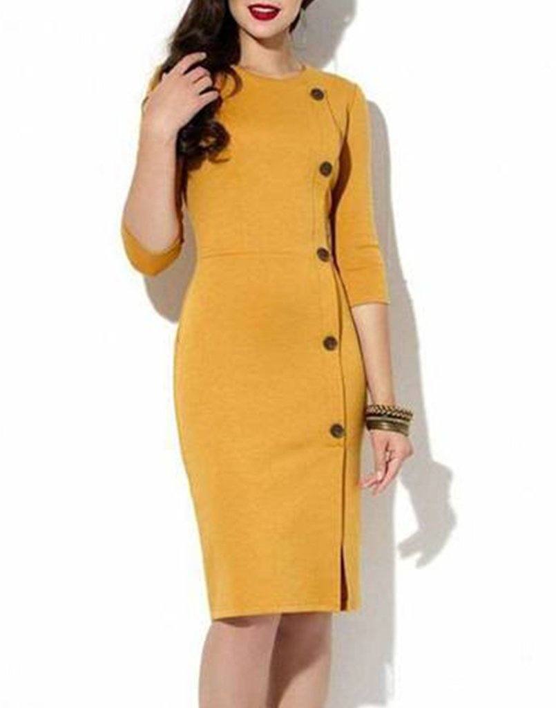 mustard sheath dress