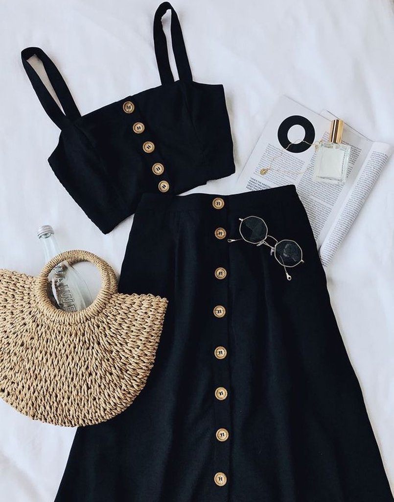 Chic Black Crop Top With Skirt – Street Style Stalk