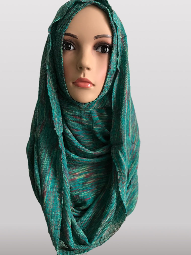 Hooded knitted instant hijab green – Instant Hijabs UK