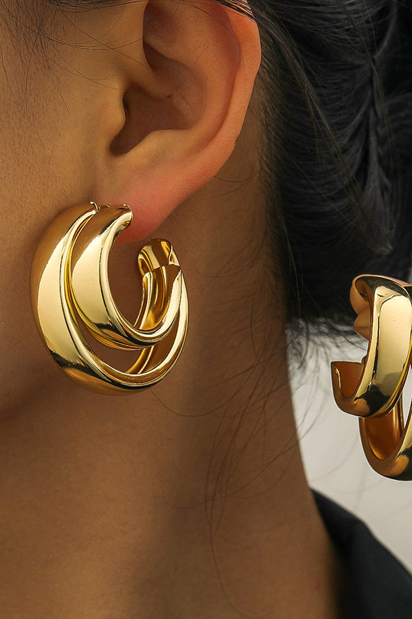  Exaggerated Double Hoop Metal C-Shape Earrings