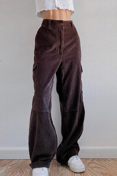 Pockets Corduroy Bell Pants - girlyrose.com