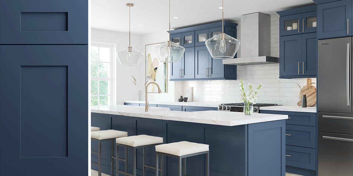 33 Blue and White Kitchens (Design Ideas)  Blue kitchen appliances, Kitchen  cabinet door styles, White kitchen accessories