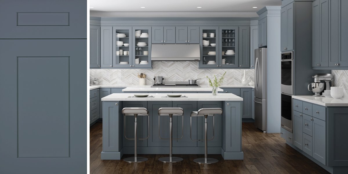 Gray cabinets with Stacked Pull Out pantry Shelves - Transitional - Kitchen
