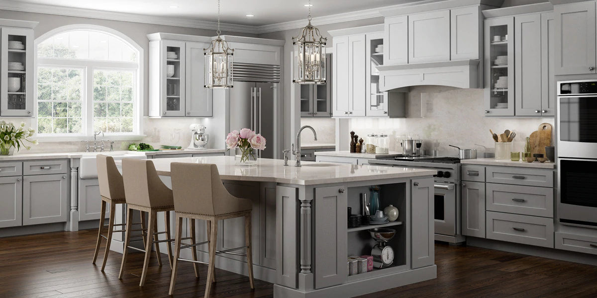 Elegant Dove Gray Shaker Panel Assembled Kitchen Cabinets – RTA Wood  Cabinets