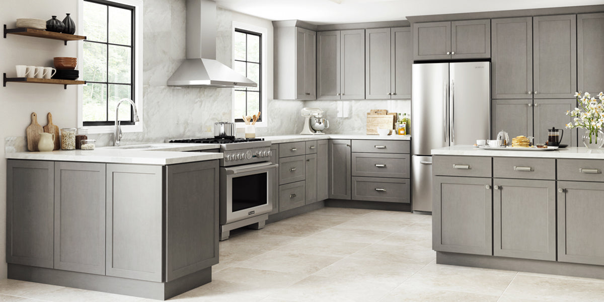 Elegant Dove Gray Shaker Panel Assembled Kitchen Cabinets – RTA Wood  Cabinets