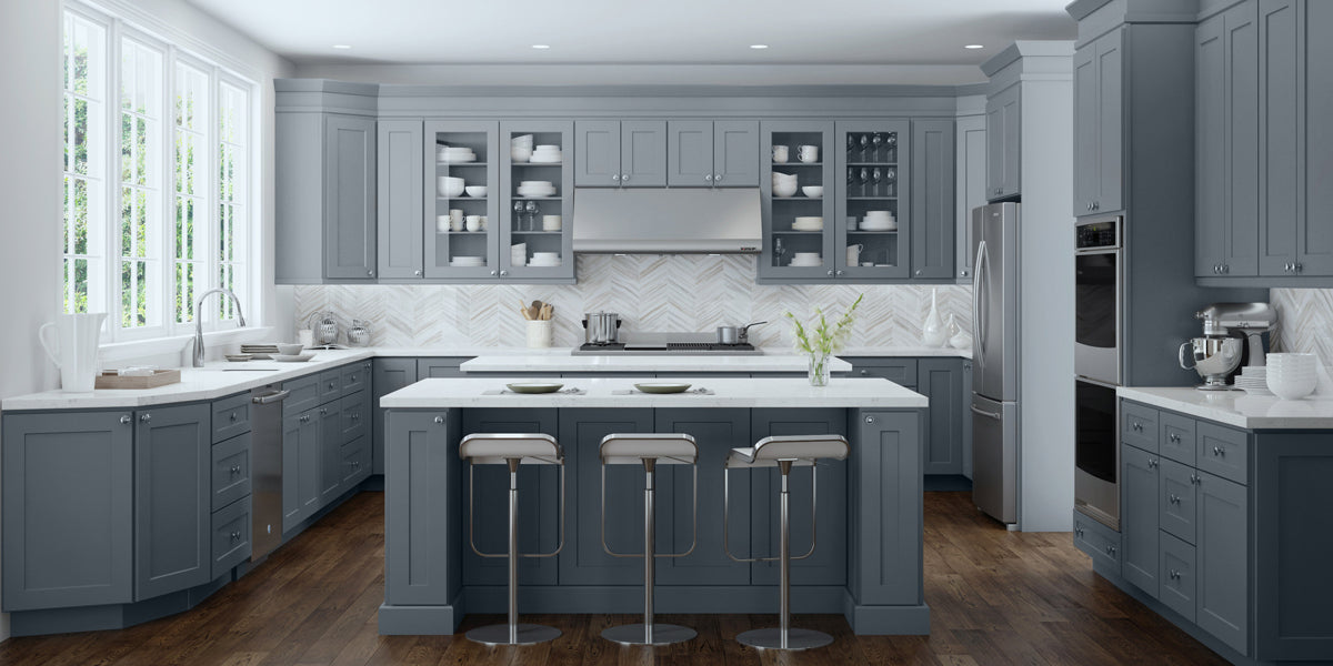 Elegant Dove Gray Shaker Panel Assembled Kitchen Cabinets – RTA Wood  Cabinets