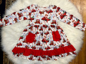 Christmas Red Truck Long Sleeve Dress - Ava Grace Boutique