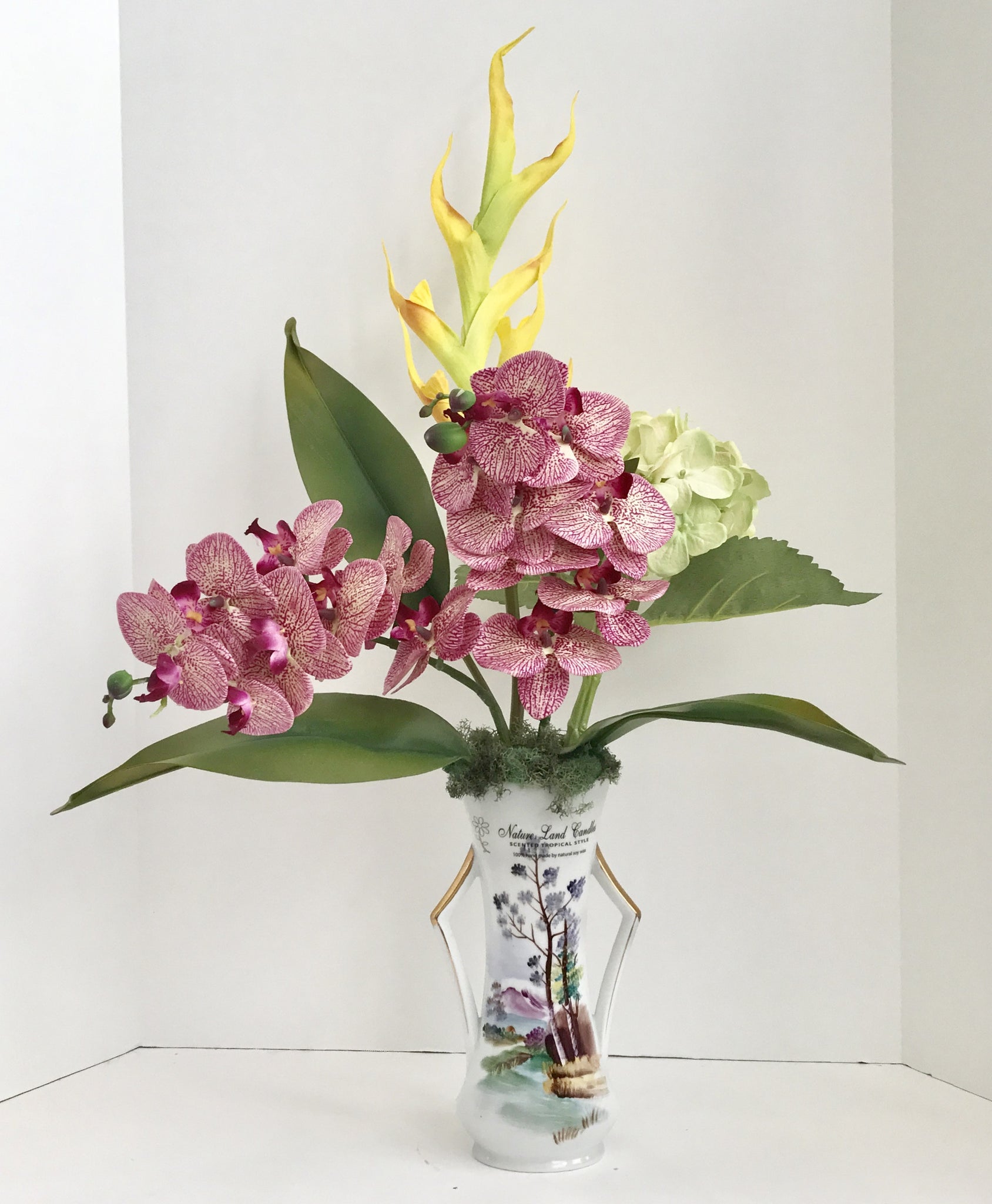Silk Purple Orchid and Yellow Dragon Floral Arrangement – Nature