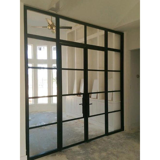 74 x 97 Modern 4-Lite Thin Bar Low-E Iron Prehung Double Door Unit