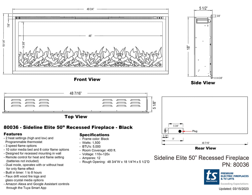 Touchstone Sideline Elite Dimensional Drawing