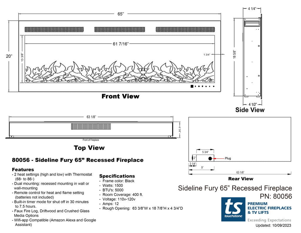 80056 - Sideline Fury 65" Dimensional Drawing