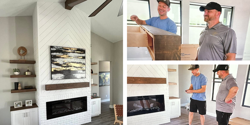 Featured on HGTV 100 Day Dream Home, the Touchstone Sideline 60 Electric Fireplace is topped with a custom built pull out mantel storage drawer