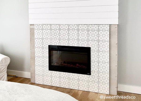 @sweetthreadco DIY shiplap fireplace with Touchstone Sideline 36 Electric Fireplace