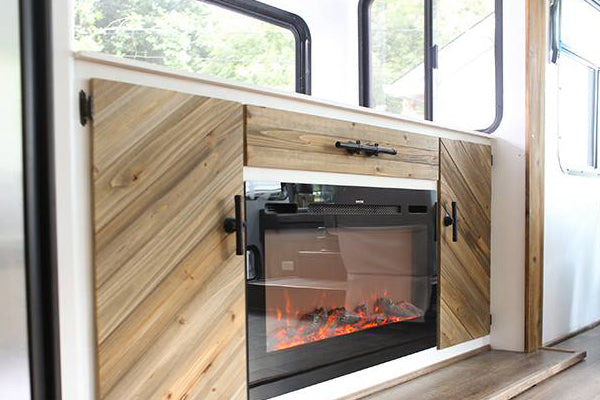 A sideline 36 electric fireplace fitted perfectly in an RV.