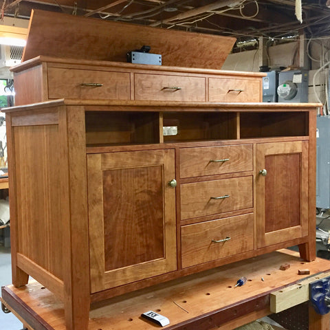 Customer Charles unfinished Woodsmith TV lift project with Whisper Lift II