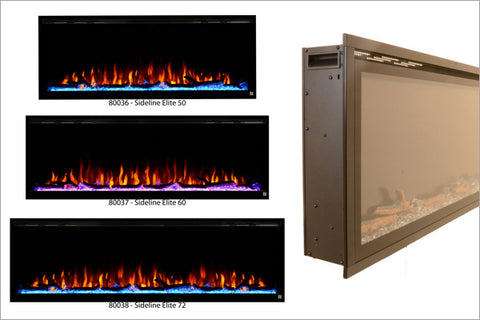 Touchstone Sideline Elite Electric Fireplace is available in three widths: 50 inch, 60 inch and 72 inch. 