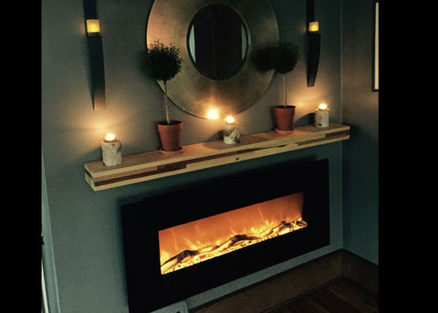 Onyx Electric Fireplace glows with faux mantel top