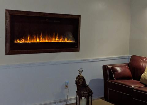 Touchstone Sideline 50 Electric Fireplace framed with wood for a framed recessed installation