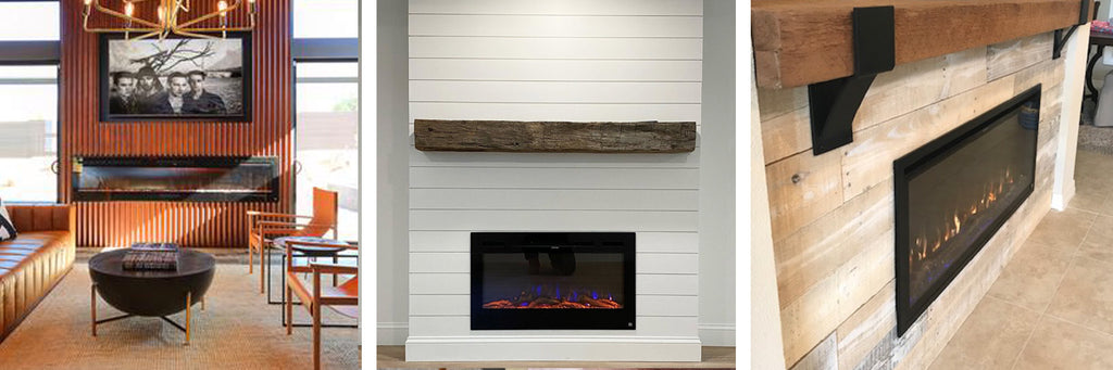 Touchstone Electric Fireplaces with wood paneling walls