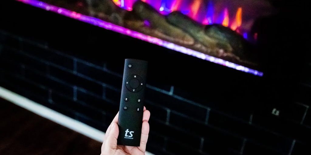 Touchstone Sideline 45 Smart Electric Fireplace remote control operation reviewed by Daily Mom