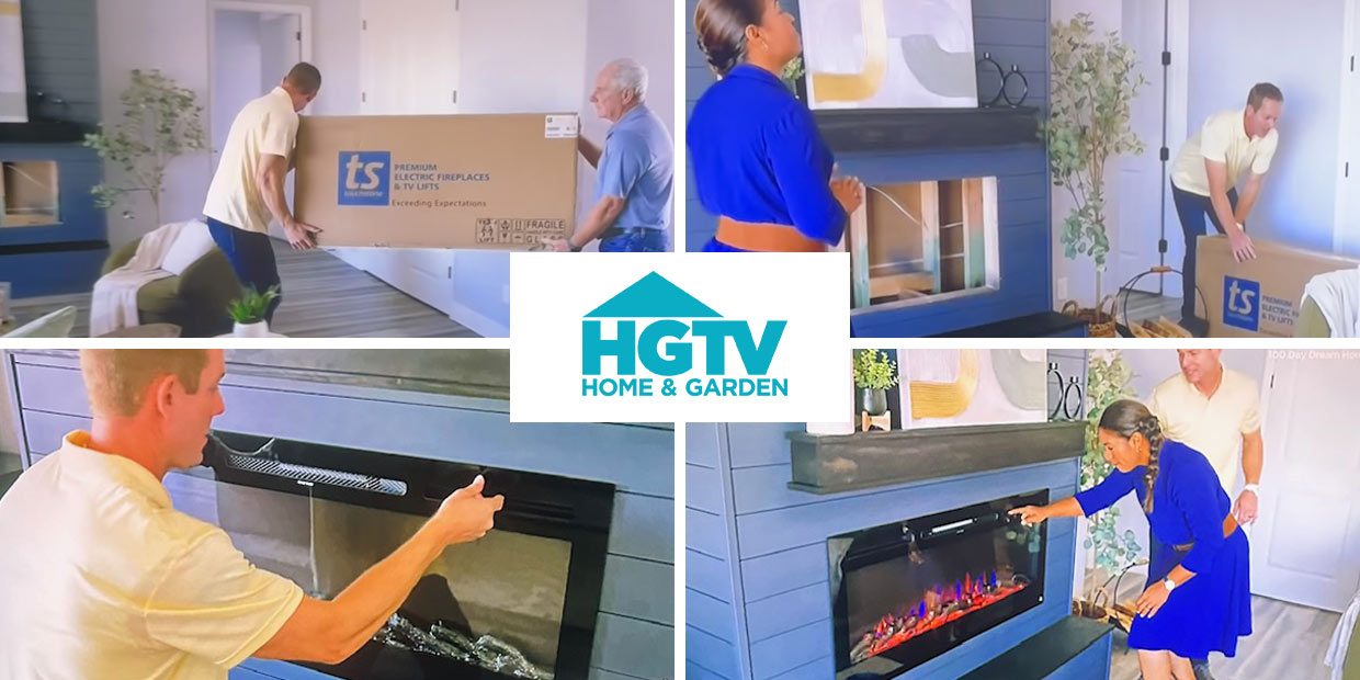 Touchstone Sideline 50 Electric Fireplace installation by the team at HGTV 100 Day Dream Home