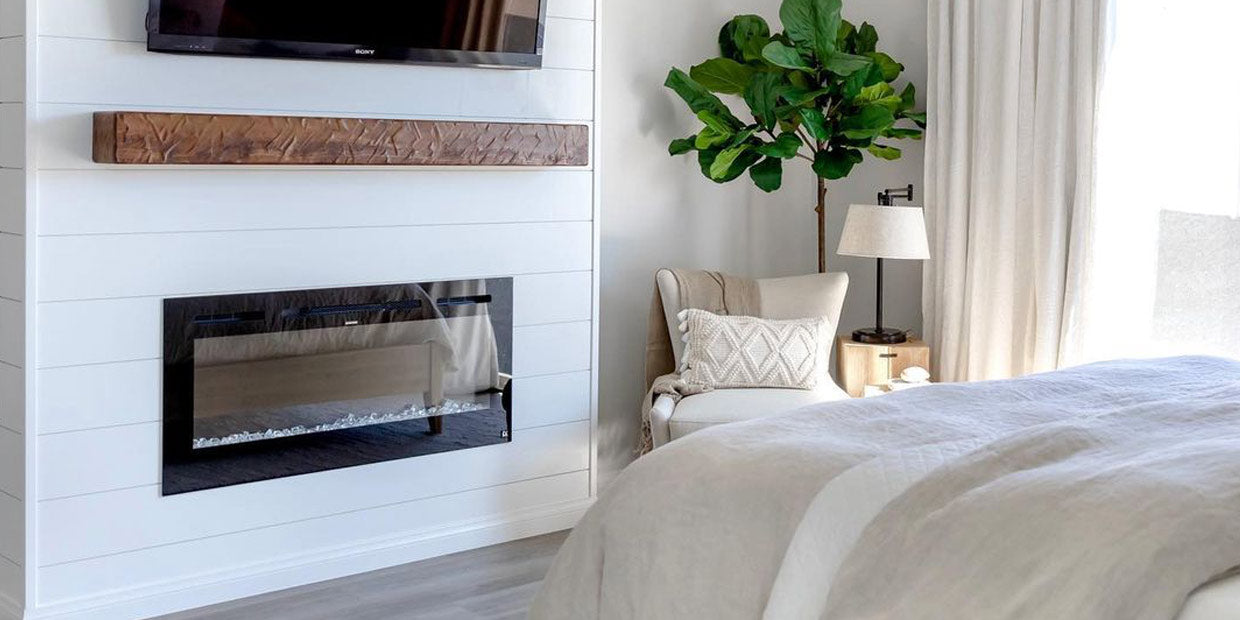 Touchstone Sideline Electric Fireplace in bedroom @solxrosehome