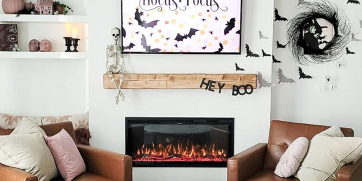 Simple Made Pretty Halloween Fireplace Wall featuring the Touchstone Sideline Elite Electric Fireplace
