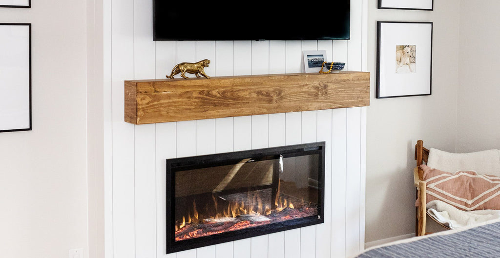 Touchstone Sideline Elite Smart Electric Fireplace in bedroom by @sipdinedesign