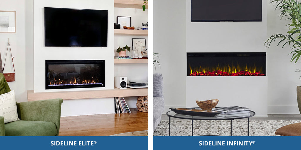 Touchstone Sideline Elite and Infinity smart electric fireplace comparison