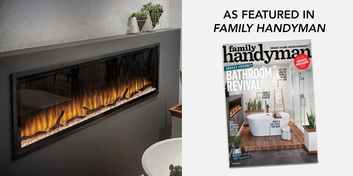 Touchstone Sideline Elite Electric Fireplace featured in Family Handyman publication
