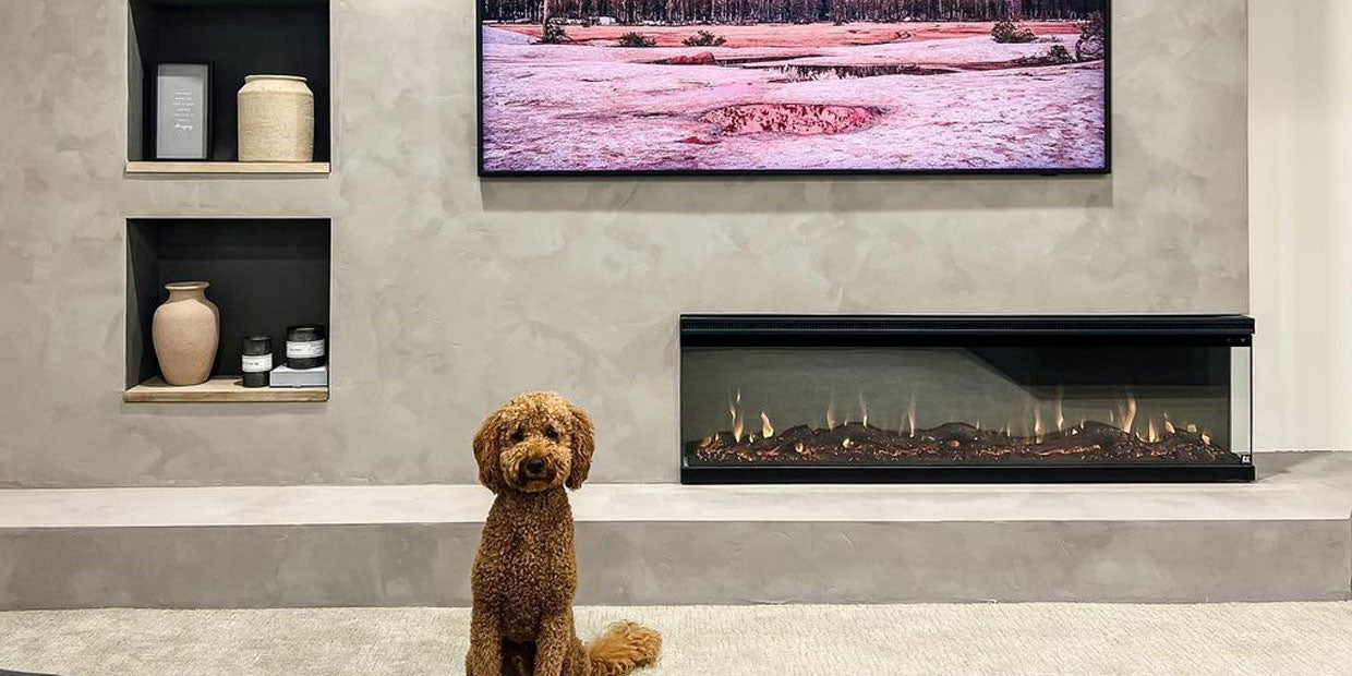 Touchstone Sideline Infinity Electric Fireplace three sided installation by @styledbystephthain