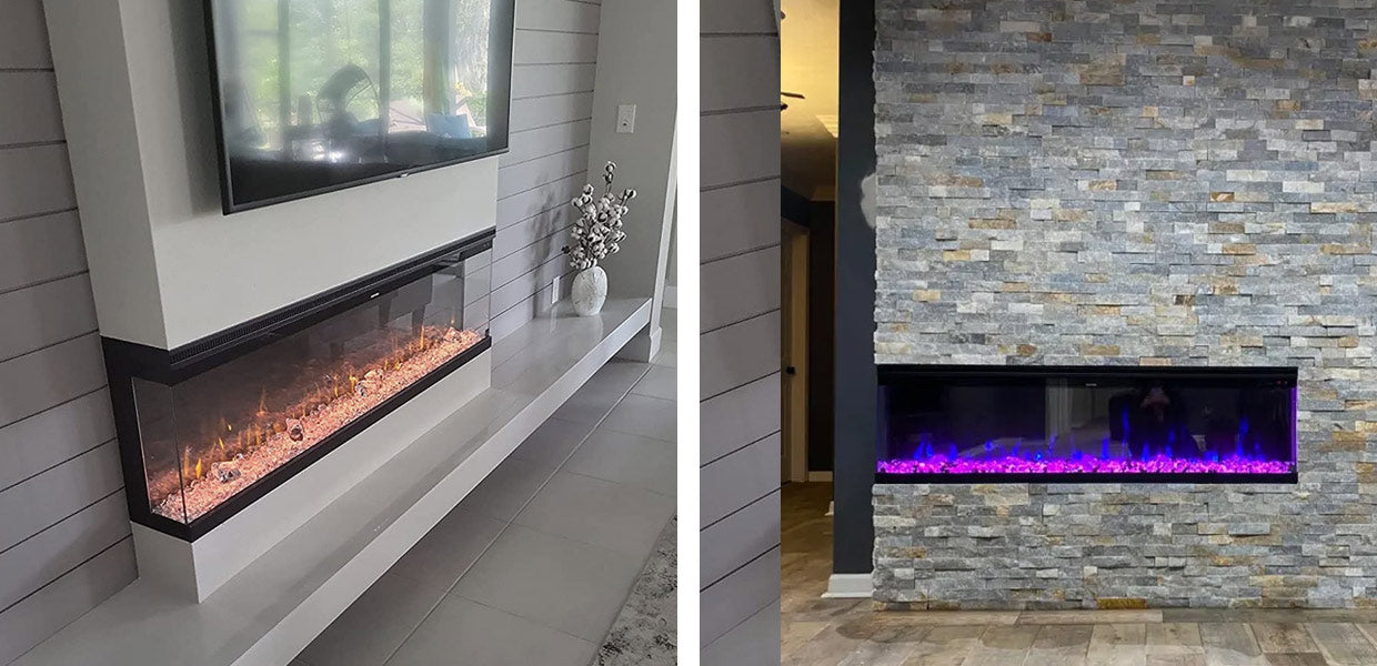 Touchstone Sideline Infinity Electric Fireplace looks great with stone surround wall or painted wall