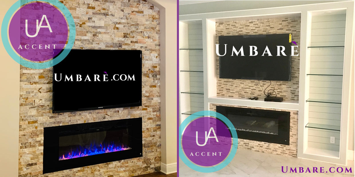Umbare Home Remodel Online features Touchstone Electric Fireplaces in accent wall packages. 
