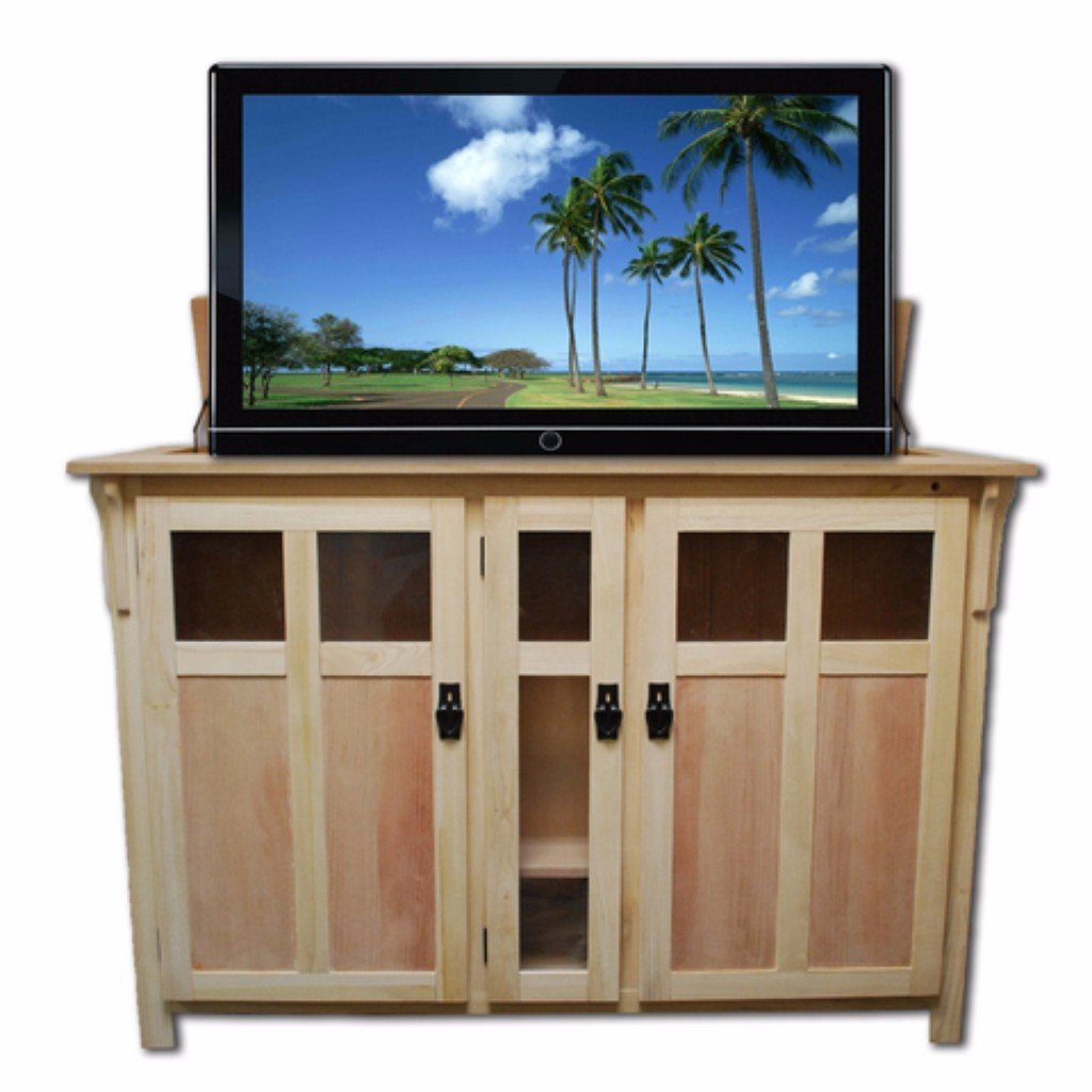 Touchstone 70162 Bungalow unfinished TV Lift Cabinet for TVs Up To 60 inch,  Unfinished Oak – Touchstone Home Products, Inc.