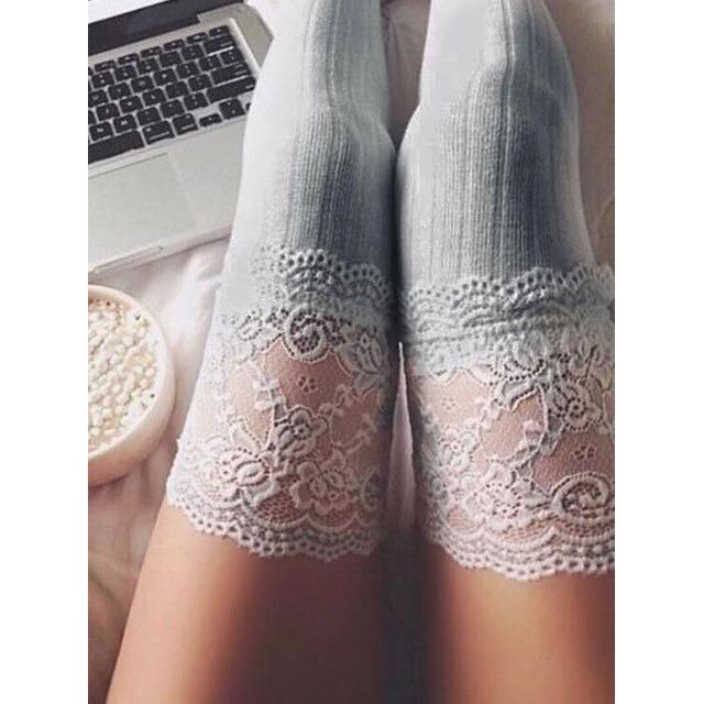 over the knee socks with lace trim