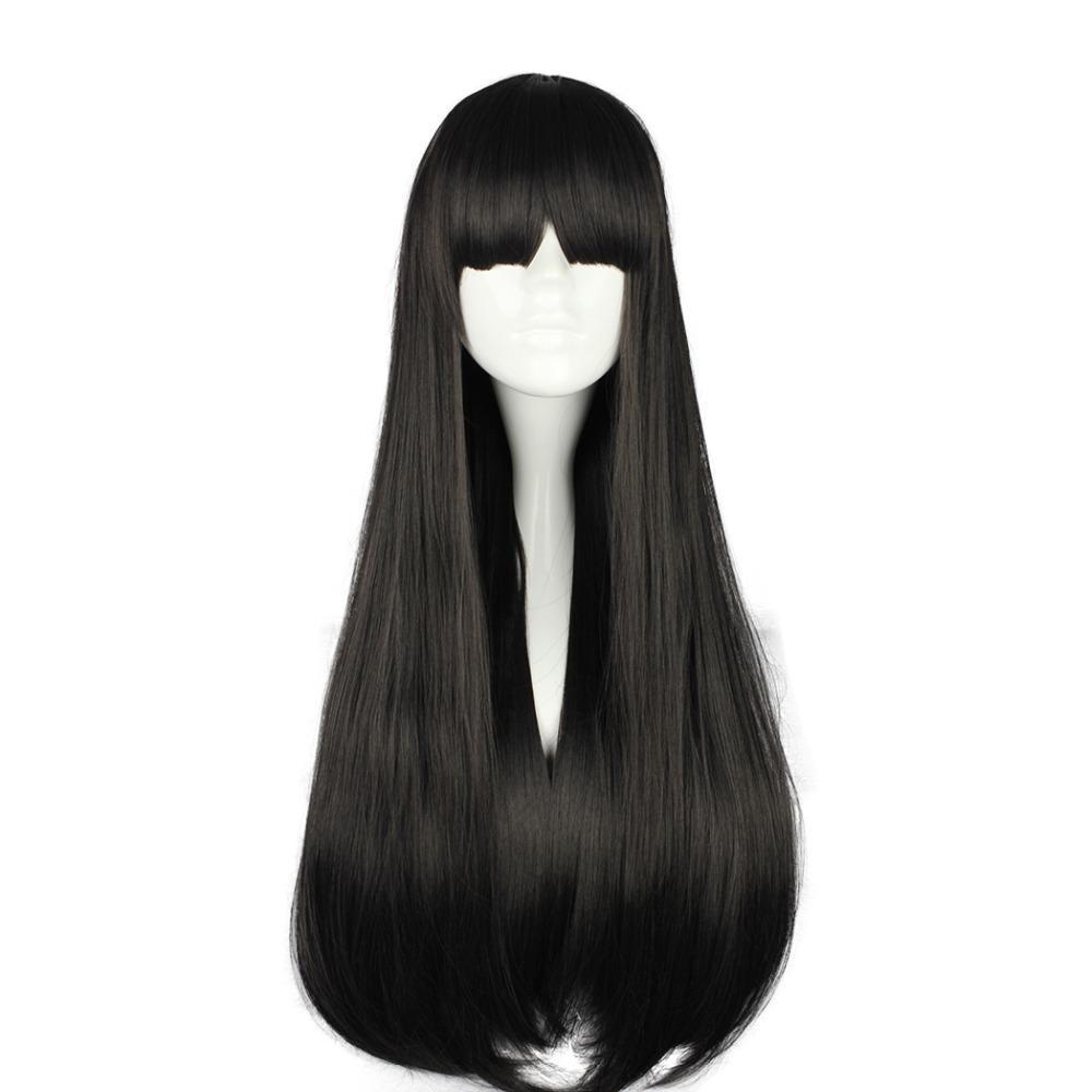 long black cosplay wig with bangs