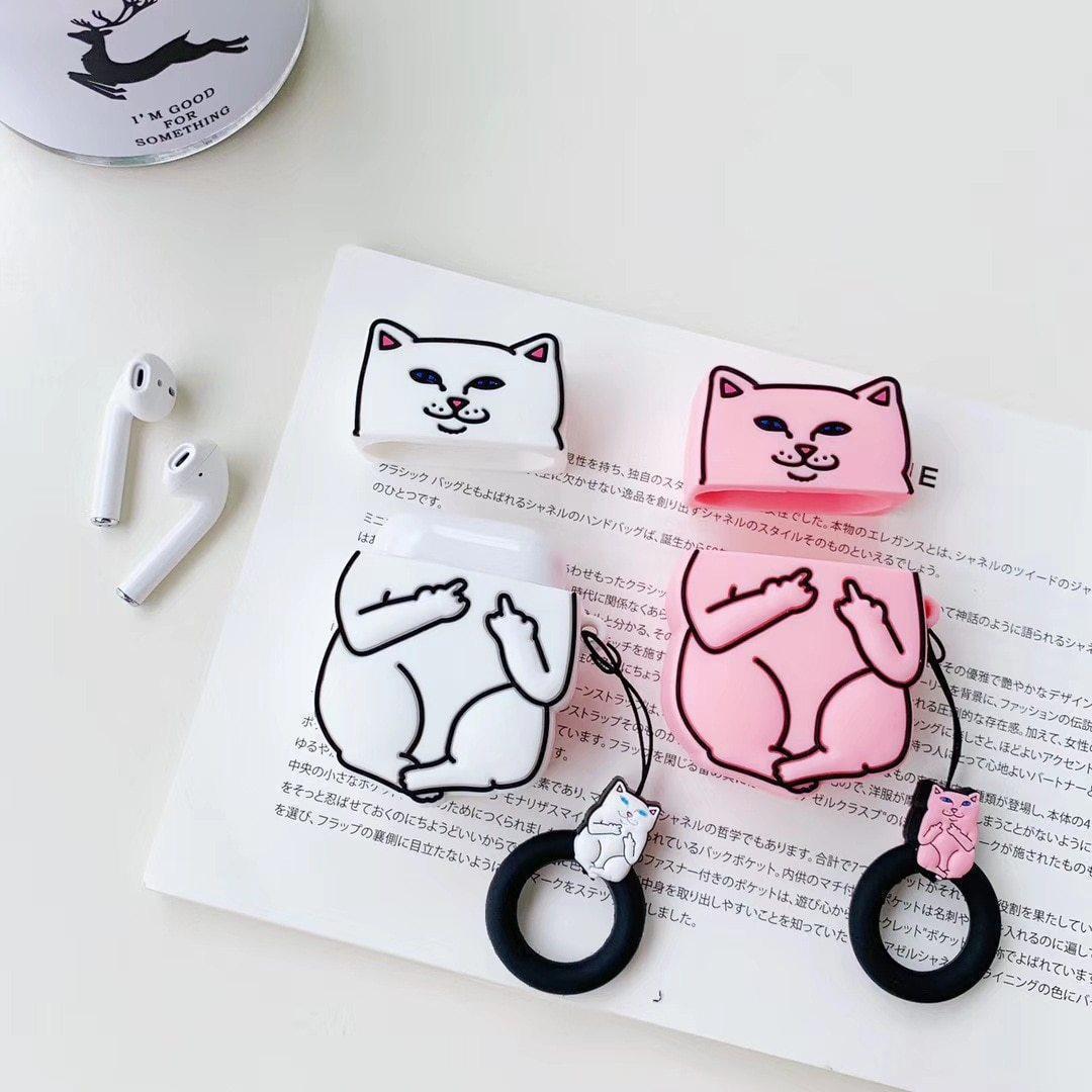 Middle Finger Cat AirPods Protective Cover Kawaii Earphone Case #JU2574